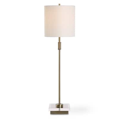 Silver Orchid Antique Brass Buffet Lamp with Crystal Base and Linen Shade - 9 x in x 9 x in 32
