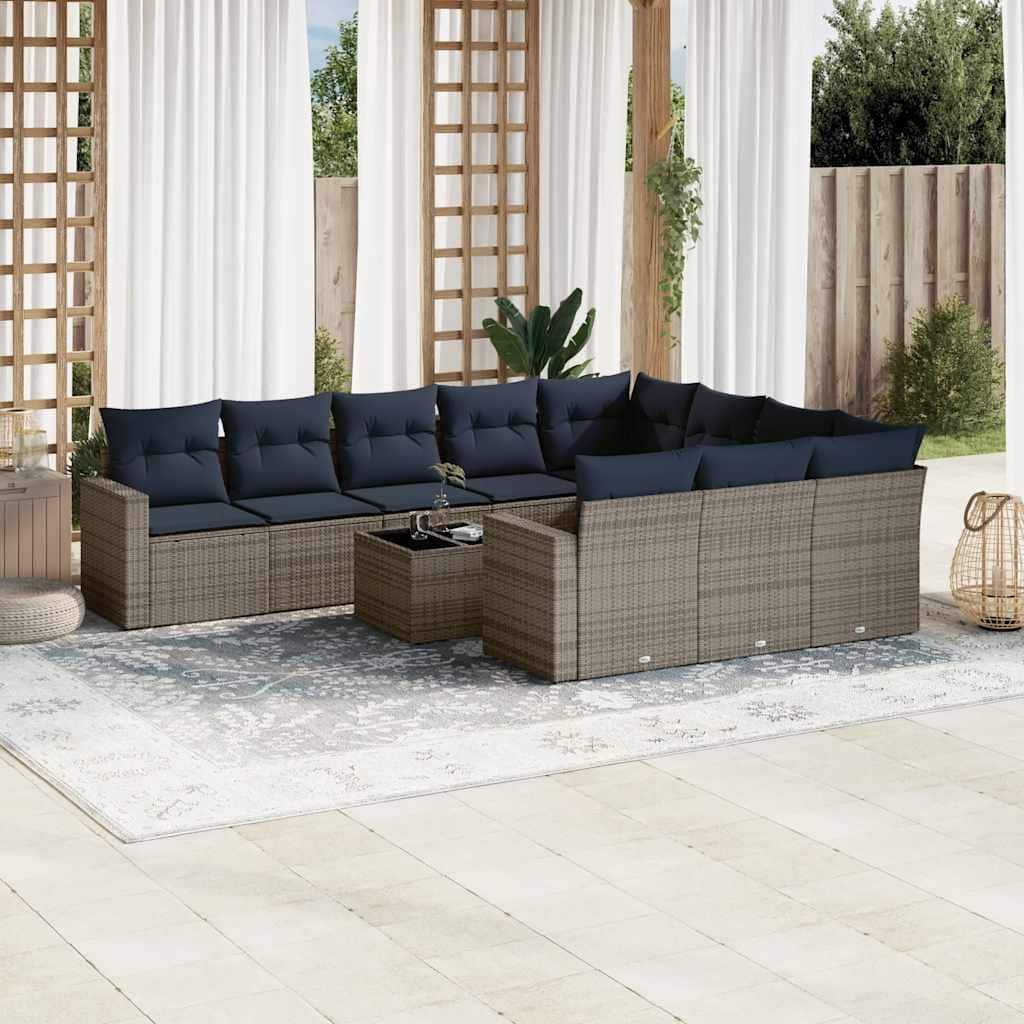 vidaXL 11 Piece Patio Sofa Set with Cushions Poly Rattan (US only)