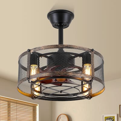 18 Inches Caged Ceiling Fan with Light, Black Downrod Ceiling Fans Lights,Chandelier Fans - 18 Inches