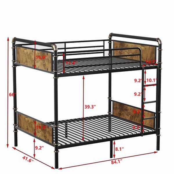 dimension image slide 1 of 4, Heavy Duty Metal Bunk Bed,Industrial Detachable Bunkbeds with Safety Guard Rails ，Multiple Size