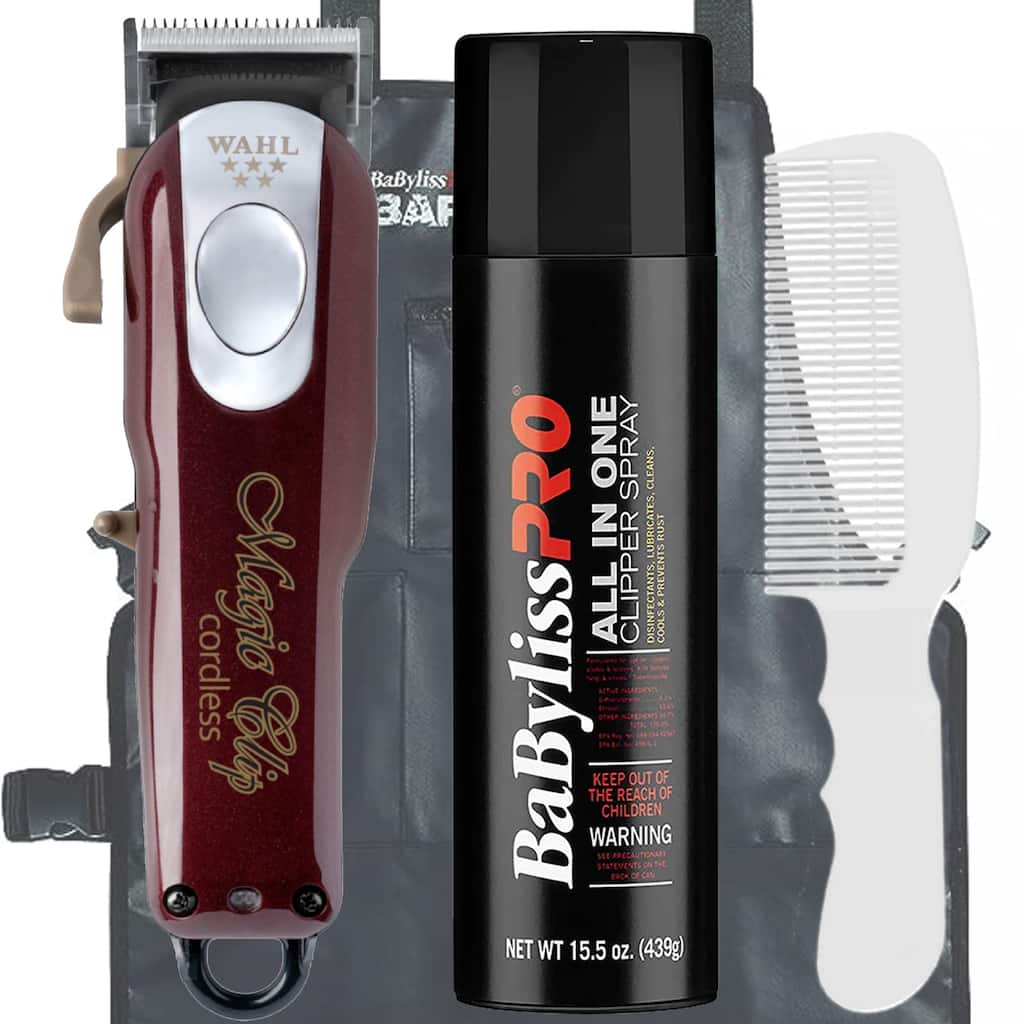 Wahl Professional 5-Star Cord / Cordless Magic Clip 8148 Clipper + Barber Apron + Clipper Spray + Comb