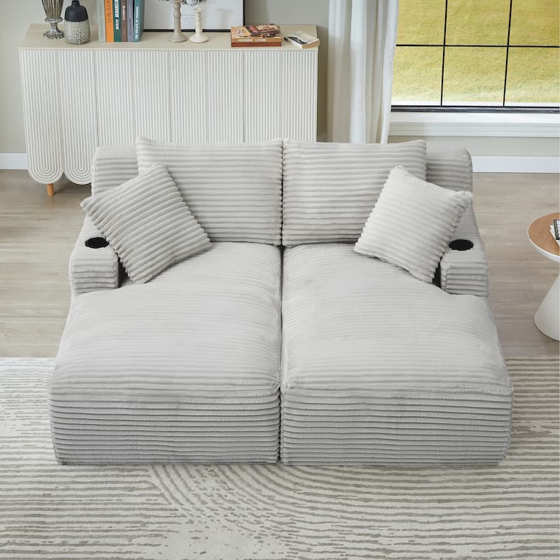 Corduroy Upholstery Cloud Modular Sectional Sofa with Chaise and Pillows, All-Foam Compression Design