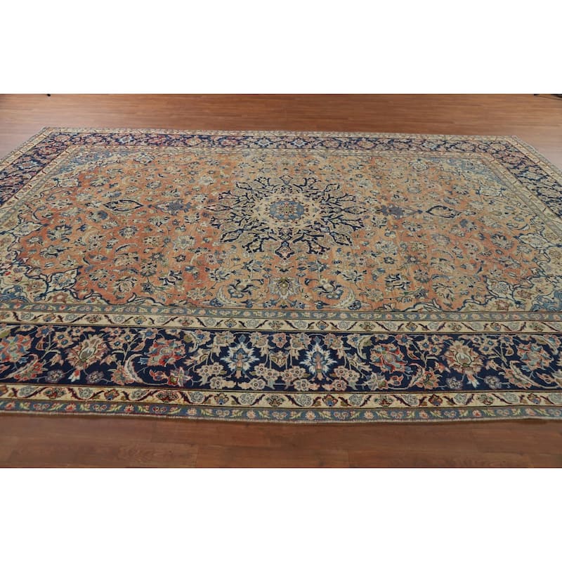 Orange Najafabad Vintage Persian Area Rug Hand-Knotted Wool Carpet - 9'7" x 13'3"