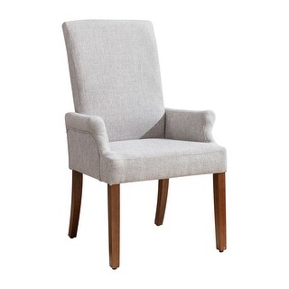 Linen Fabric Upholstered Arm Dining Chair with Oak Wood Legs