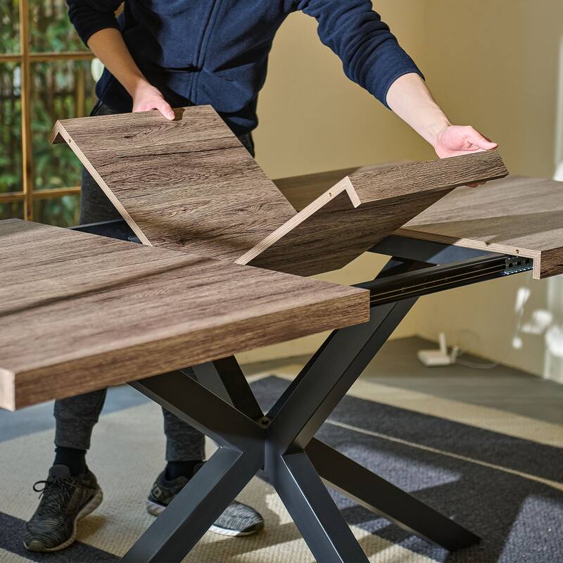 71in Pedestal Dining Table with Extension Leaf Crossed Legs