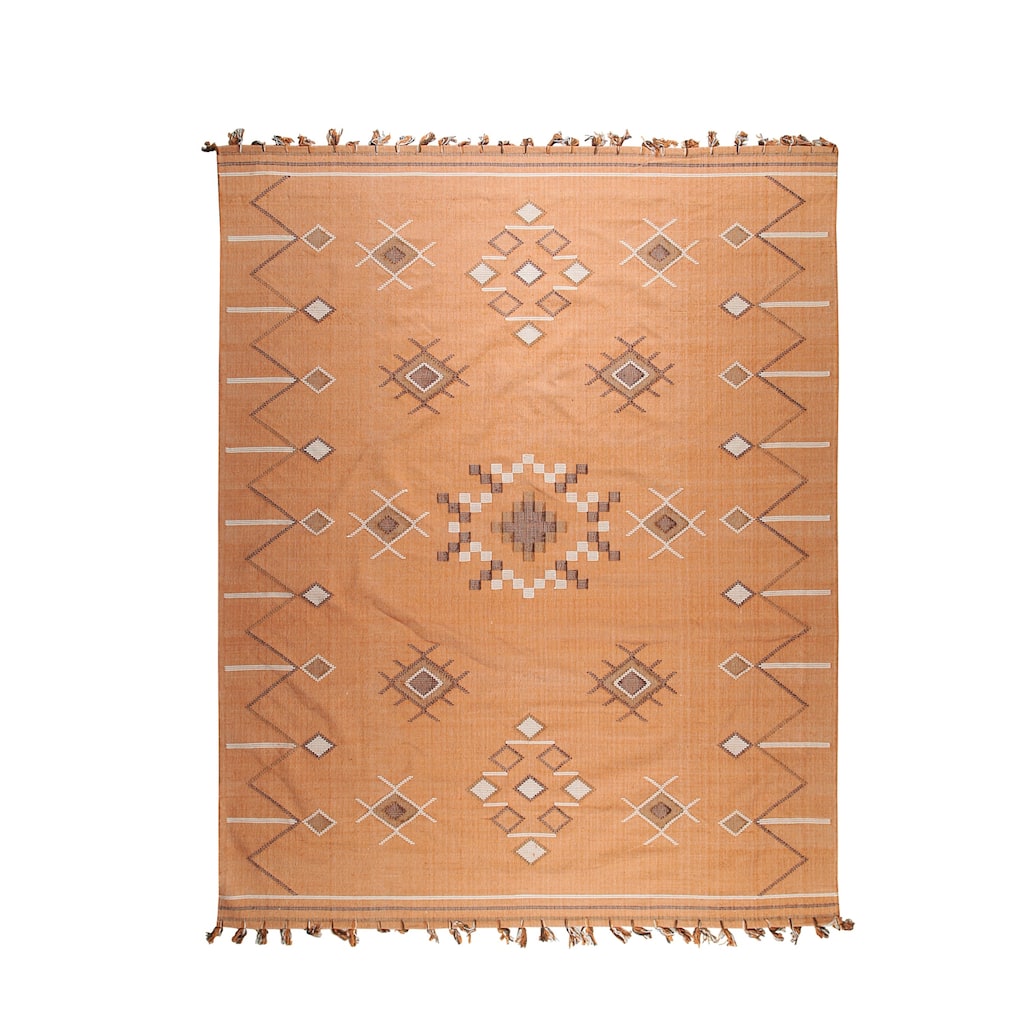 Coral Hand-Knotted Cotton Flat Weave Rug, 7'9 x 9'9, soft stylish area accent - L