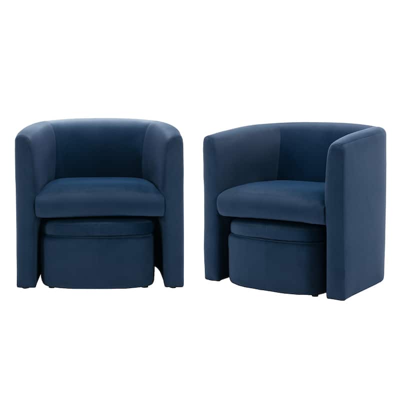 RENEWLINE Sherpa Barrel Chair & Storage Ottoman Set - Plush Compact Accent for Reading Nooks, Cloud-Like Lounge Seat - set of 2 - Blue