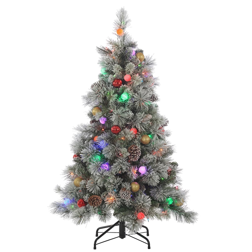 4.5 Foot Pre Lit Flocked Hard Needle Pine with Ornaments
