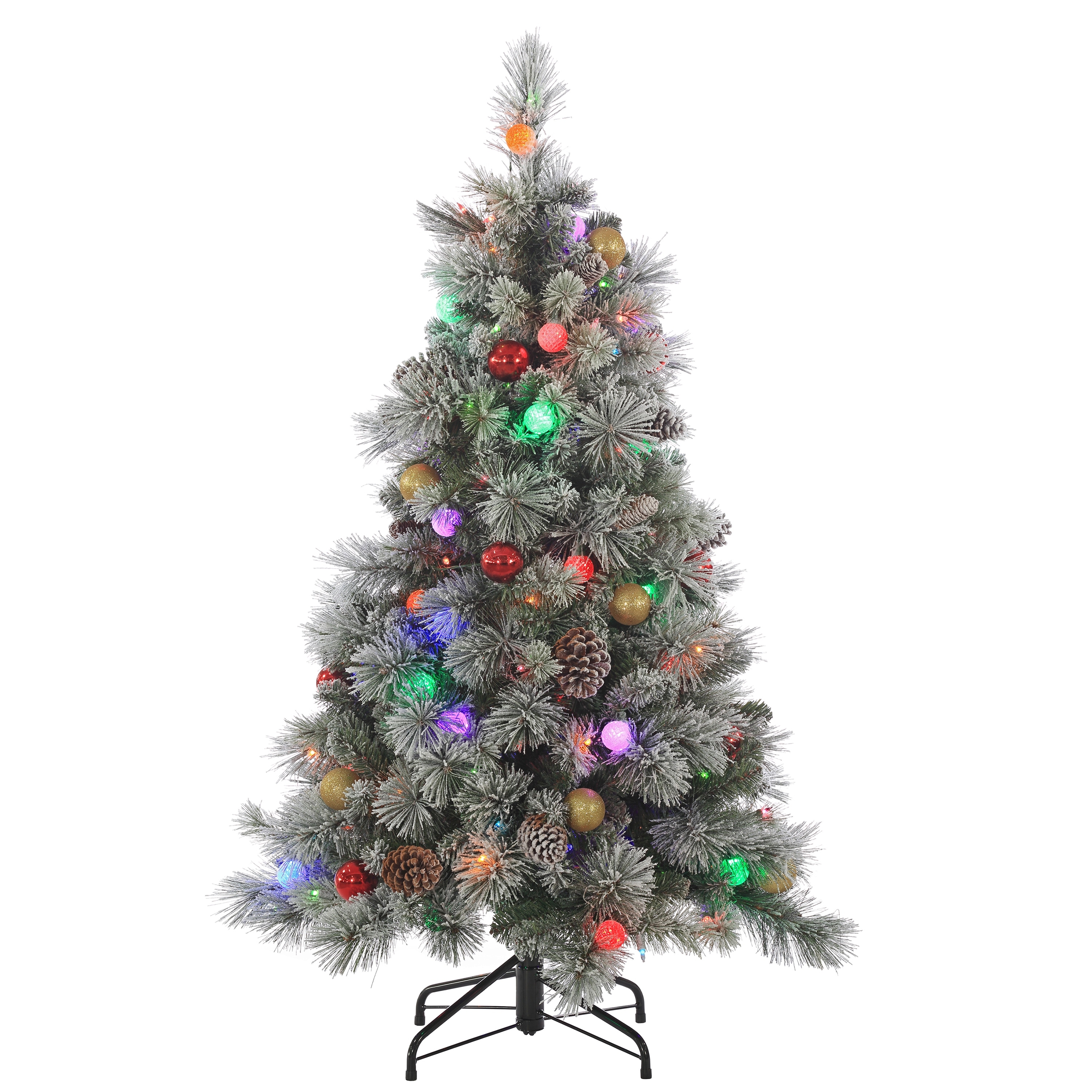 4.5 Foot Pre Lit Flocked Hard Needle Pine with Ornaments