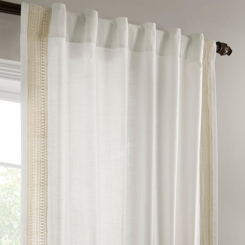 Exclusive Fabrics Bordered Textured Cotton Curtains For Bedroom & Living Room Curtains - Single Panel Drapes