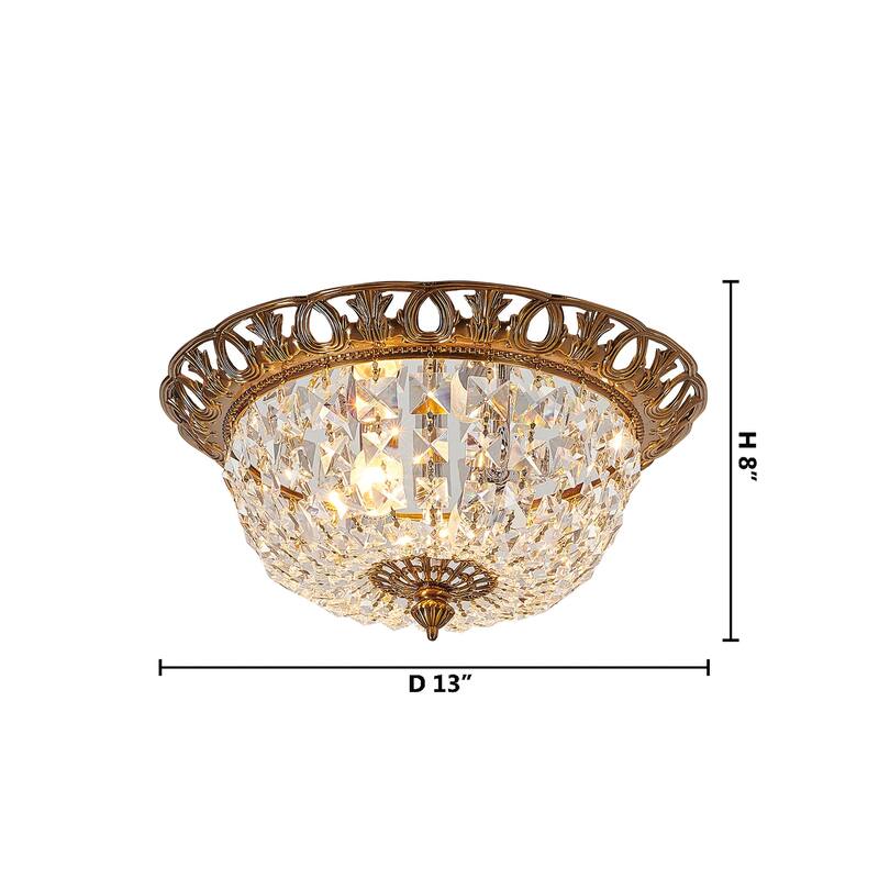2 Light Brass Stainless Steel Flush Mount With Crystal Accents