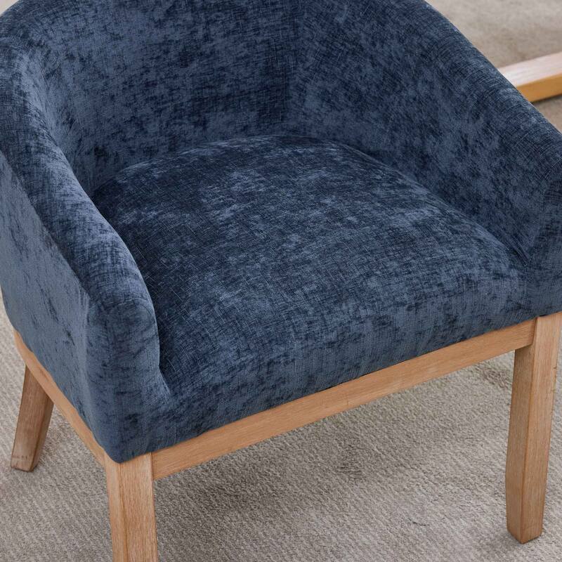 Mid Century Modern Upholstered Barrel Dining Chairs with Arms, Farmhouse Linen Kitchen Chairs with Natural Hardwood Frame