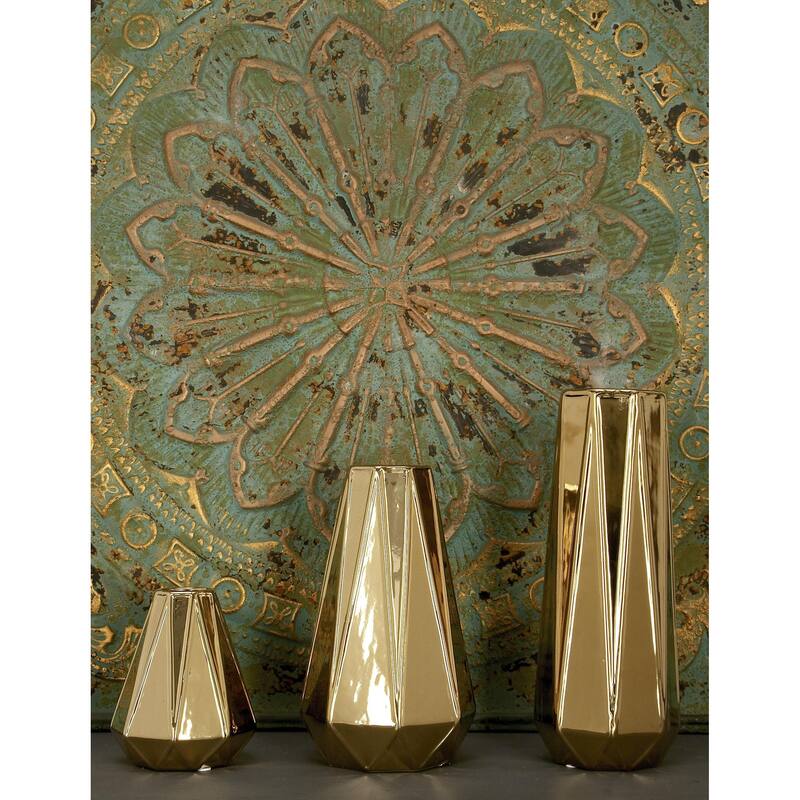 Ceramic Geometric Faceted Decorative Vase - Set of 3 Gold - Roche River Decor