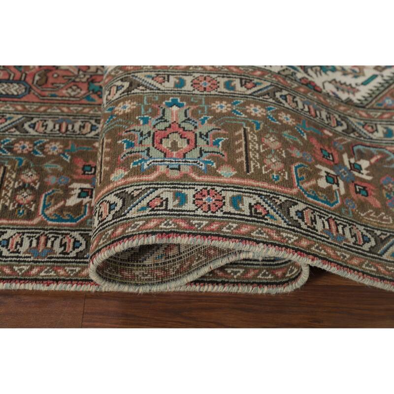 Pink Geometric Tabriz Vintage Persian Area Rug Handmade Wool Carpet - 6'5" x 9'9"