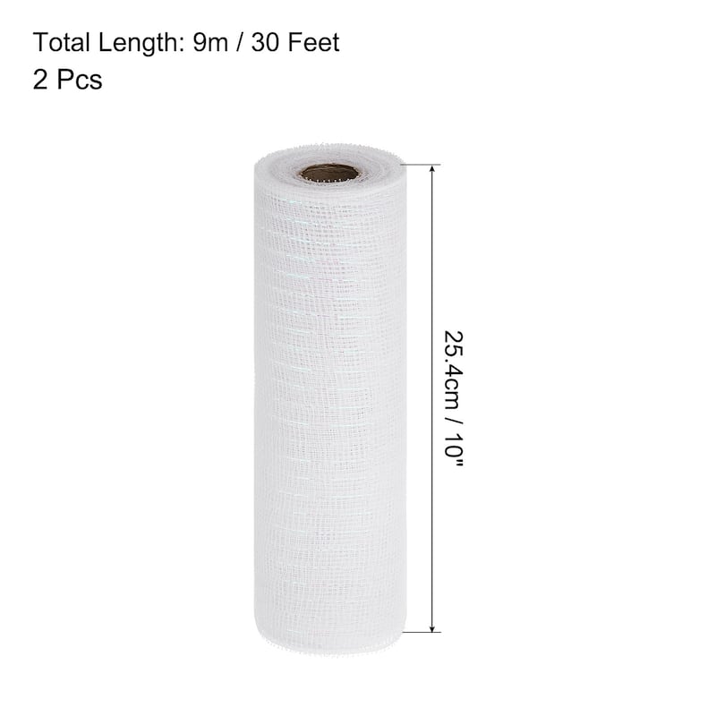 2 Pcs 10" x 30Feet PP Decorative Mesh Ribbon, Burgundy with Foil - White/Rainbow Color