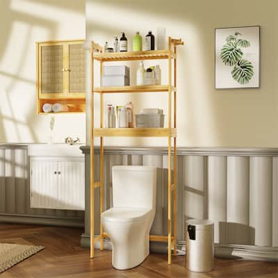 Over Toilet Shelf Space-saving Bamboo Bathroom Cabinet Rack Adjustable