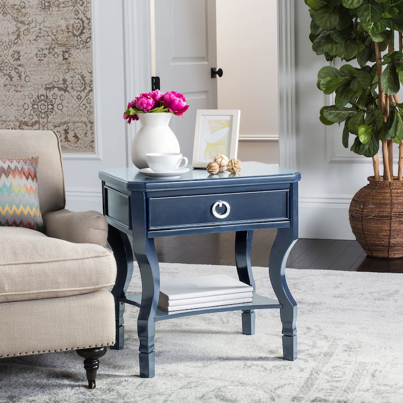 SAFAVIEH Adrianne One Drawer Black / Black Nightstand - Navy