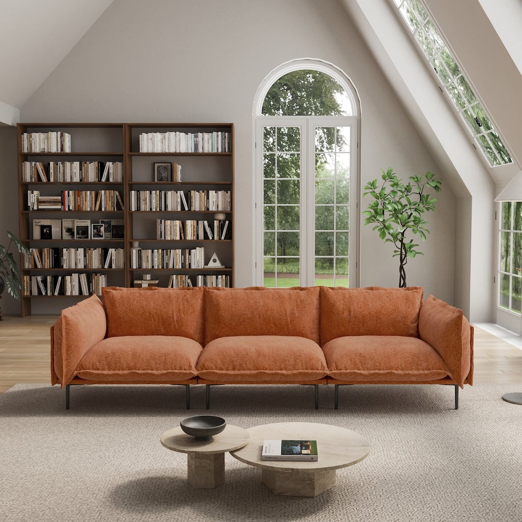 111" 3-Seater Mid-century Velvet Sectional Sofa Deep Seat Upholstered Cloud Modular Couch