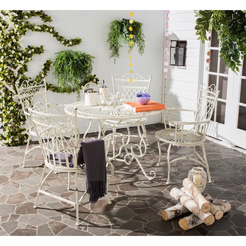 SAFAVIEH Jaylene Victorian Scroll Iron 5-Piece Outdoor Patio Set - 39Wx39Dx29H - Antique White