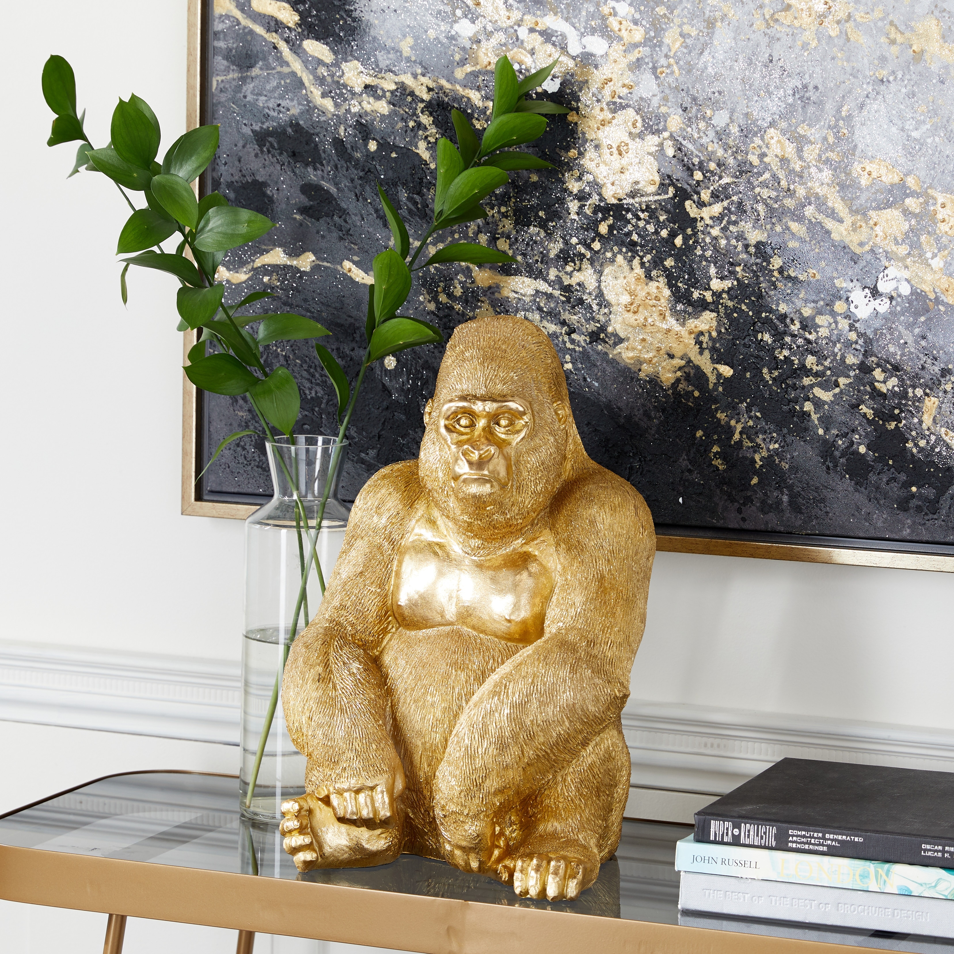 Gold Polystone Gorilla Sculpture - 11 x 9 x 15