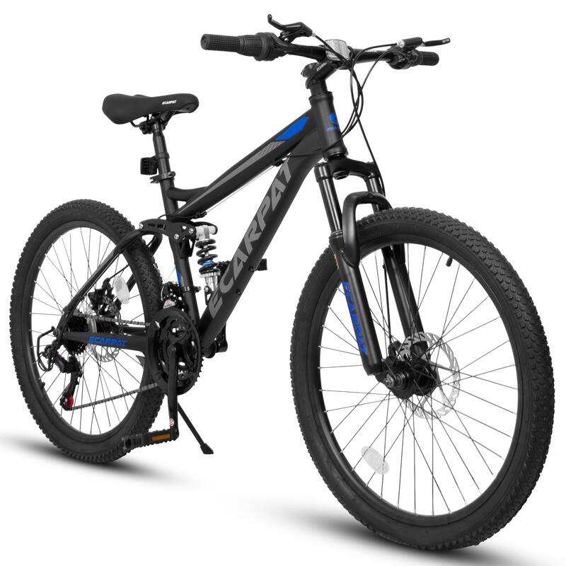Unisex Trail Mountain Bike - High Carbon Steel Frame, Full Suspension, Disc Brakes, Grip Shifter - 24
