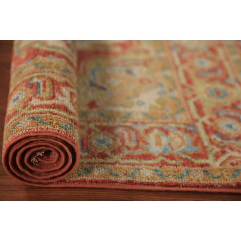 Vegetable Dye Heriz Serapi Rug Hand-Knotted Orange Wool Carpet - 2'10"x 4'0"