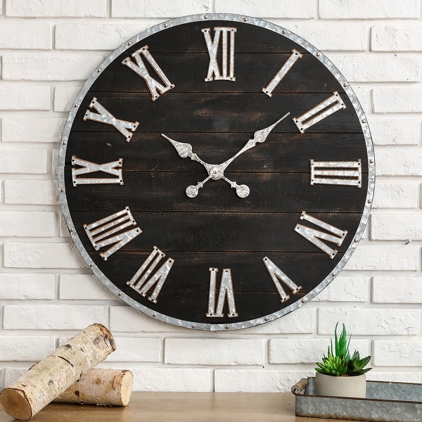 Glitzhome 27.56"D Oversized Farmhouse Wooden and Galvanized Wall Clock. Opens flyout.