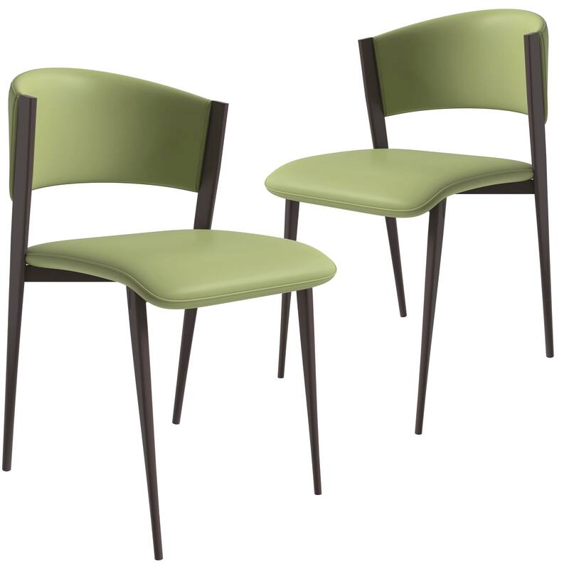 Leather Dining Chairs with Iron Legs and Open-Back Design Aspen Series Set of 2 - Olive Green