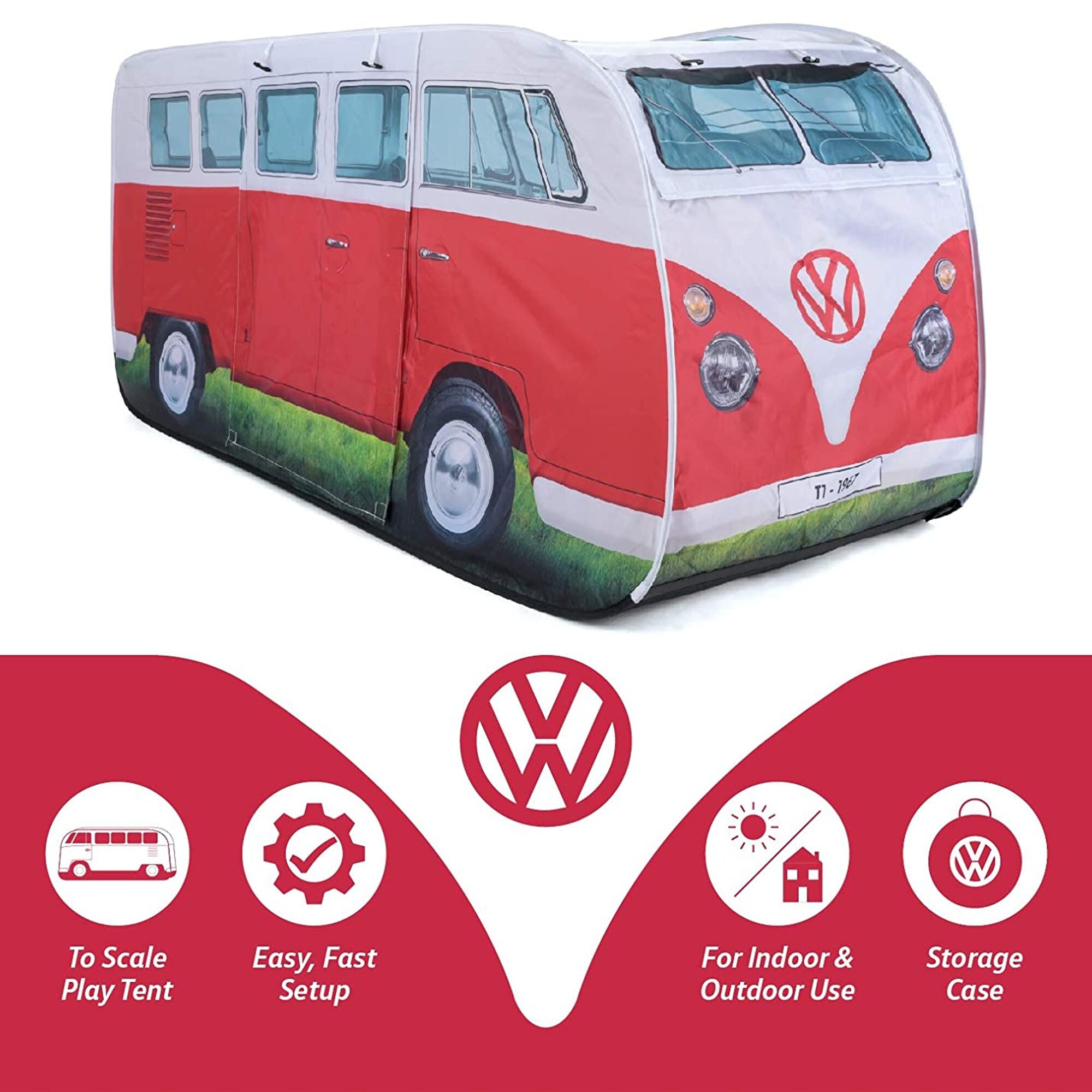Tulpen beven Legende VW Licensed Range Kids Pop Up Camper Van Play Tent with Carry Bag, Titan  Red - (L x W x H): 65 x 30 x 21 inches - Overstock - 36251616