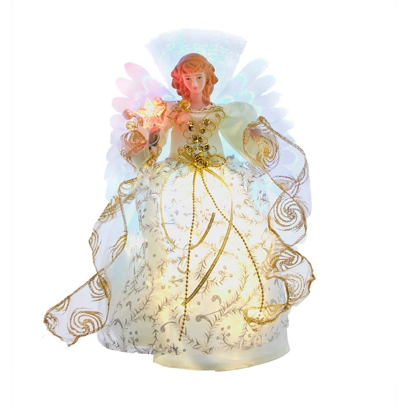 Kurt Adler 12-Inch UL 30-Light Fairy LED Fiber Optic Gold Angel Tree Topper