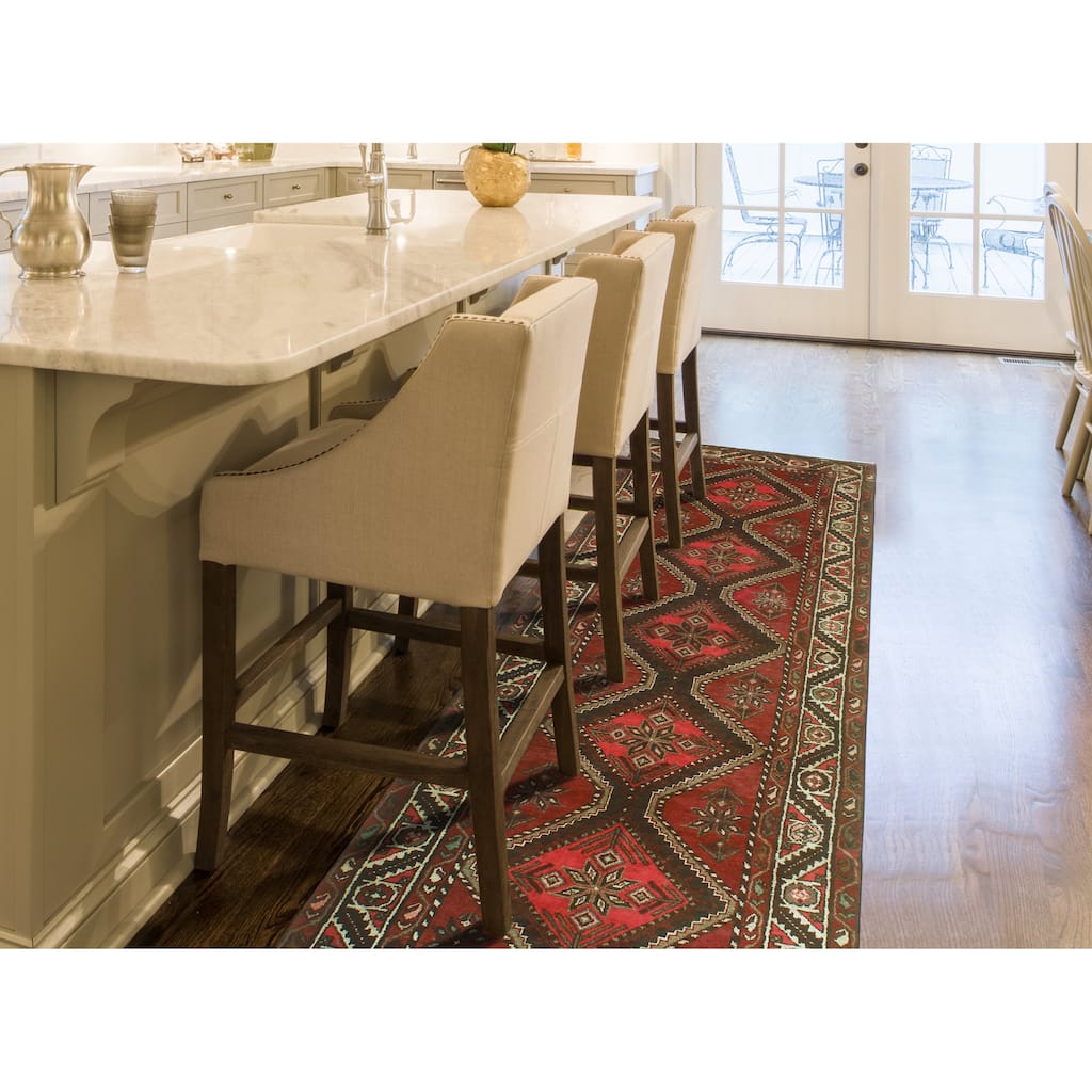 Fine Vintage Distressed Nartay Burgundy/Charcoal Runner - 3'8" x 9'11"