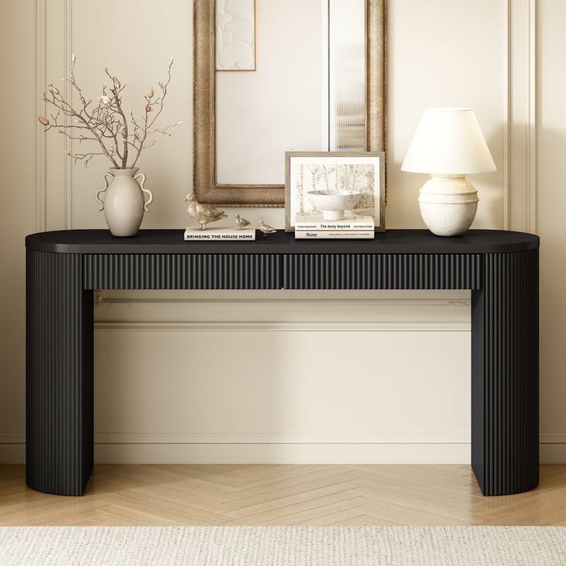 Versatile and Stylish Console Table with Curved Legs and Vertical Striped for Added Elegance