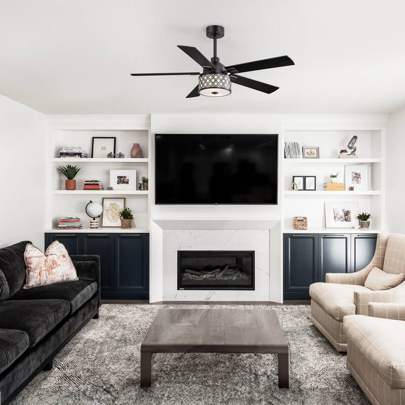 52" Reversible 5-Blade Caged Ceiling Fan with Light and Remote