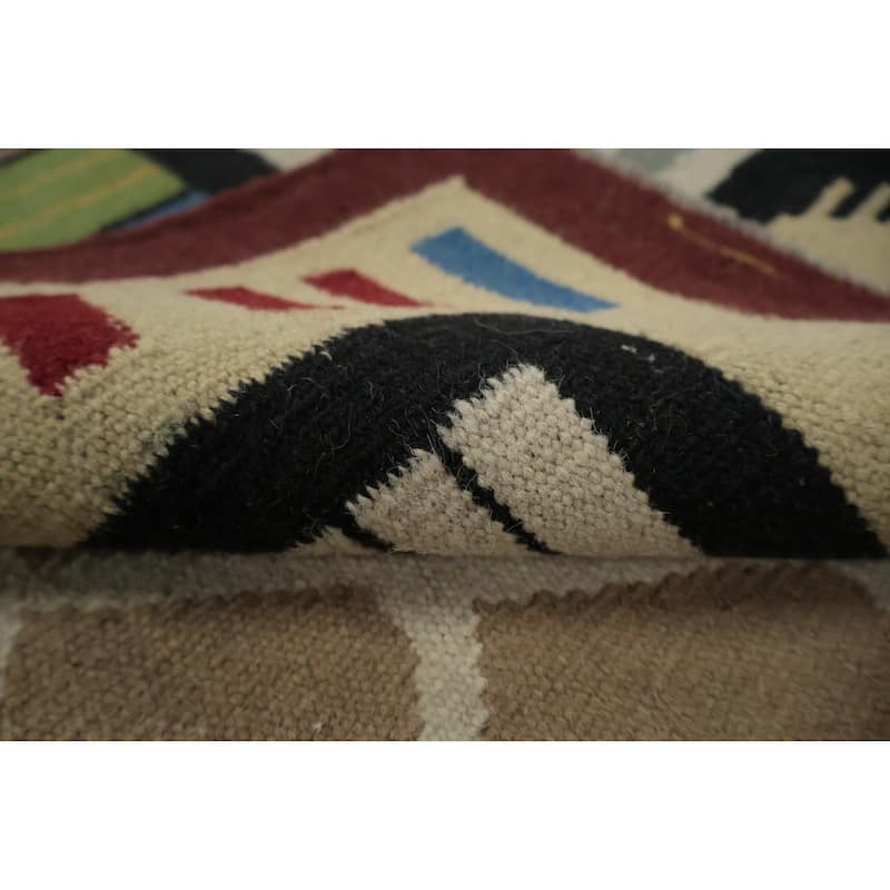 Hand Woven Oriental 100% Wool Carpet Southwestern Modern Multi-Colored Kilim Area Rug - 10' 3'' X 8' 5''