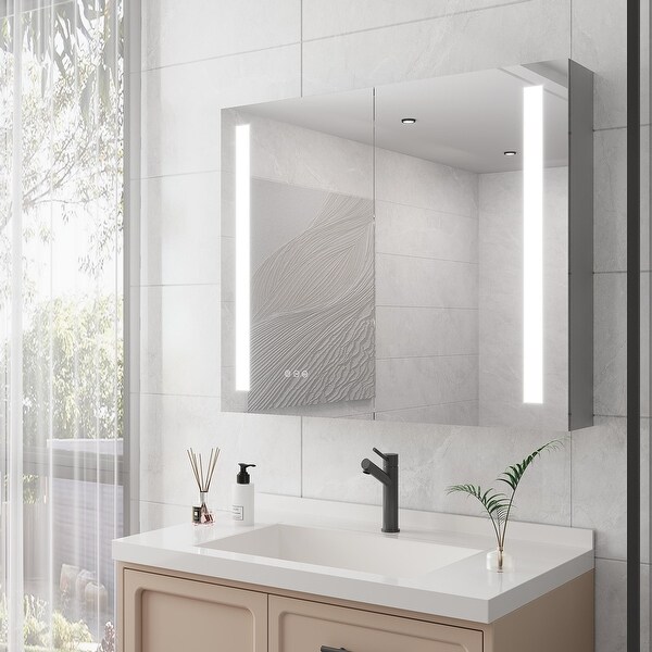 36 x 30 inch Medicine Cabinet with LED Vanity Mirror Anti Fog Lighted Double Door Bathroom Cabinet with Touch Switch Bed Bath Beyond 40683019