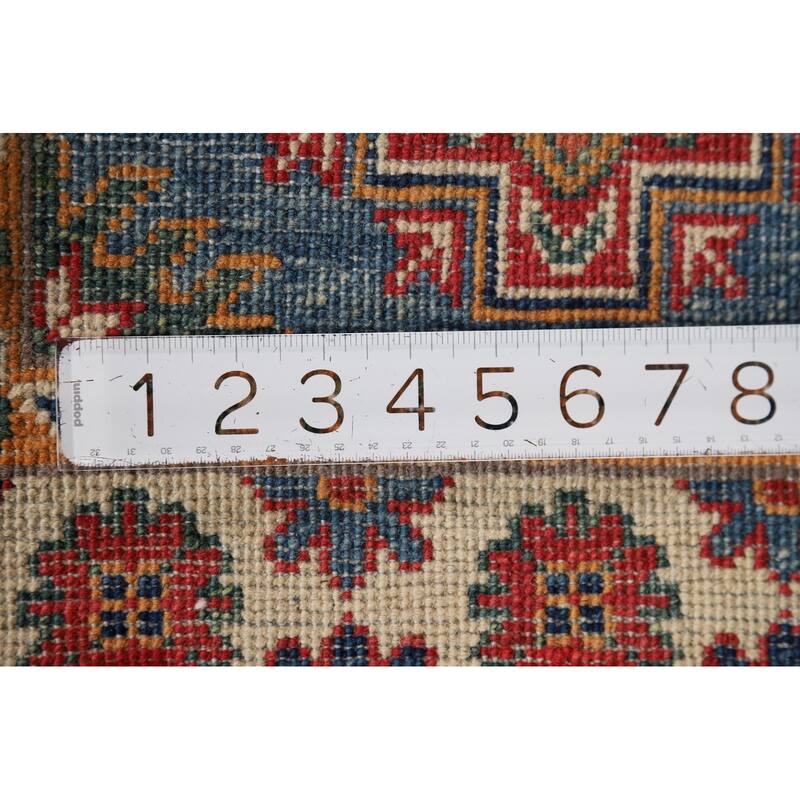 Hand Knotted Oriental 100% Wool Carpet Traditional Geometric Navy Blue & Blues Kazak Area Rug - 3' 1'' X 1' 11''