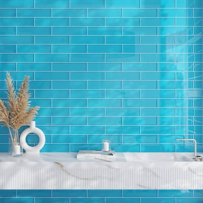 Apollo tile 3" x 12" Colorway Glossy Sapphire Blue Glass Tile (5 sq ft/case) - 20 Pack