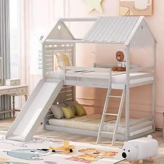 Modern Twin Over Twin Bunk Bed Wood Bed with Slide - Bed Bath & Beyond ...