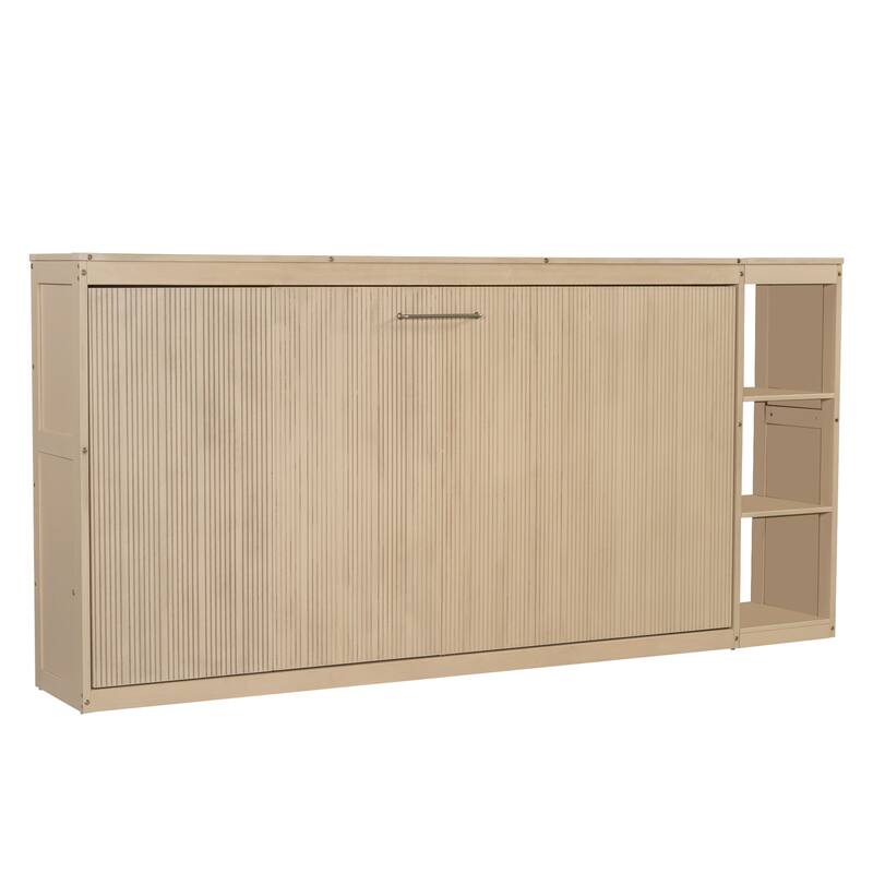 Twin Size Murphy Bed Cabinet with Bookshelf, Space-Saving Foldable Wood Wall Bed Frame w/Hidden Bed Foundation & Slats Support