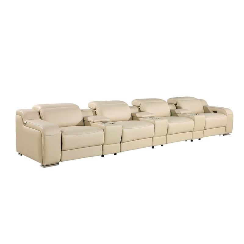 HomeRoots 169" Beige Italian Leather Reclining USB Sofa