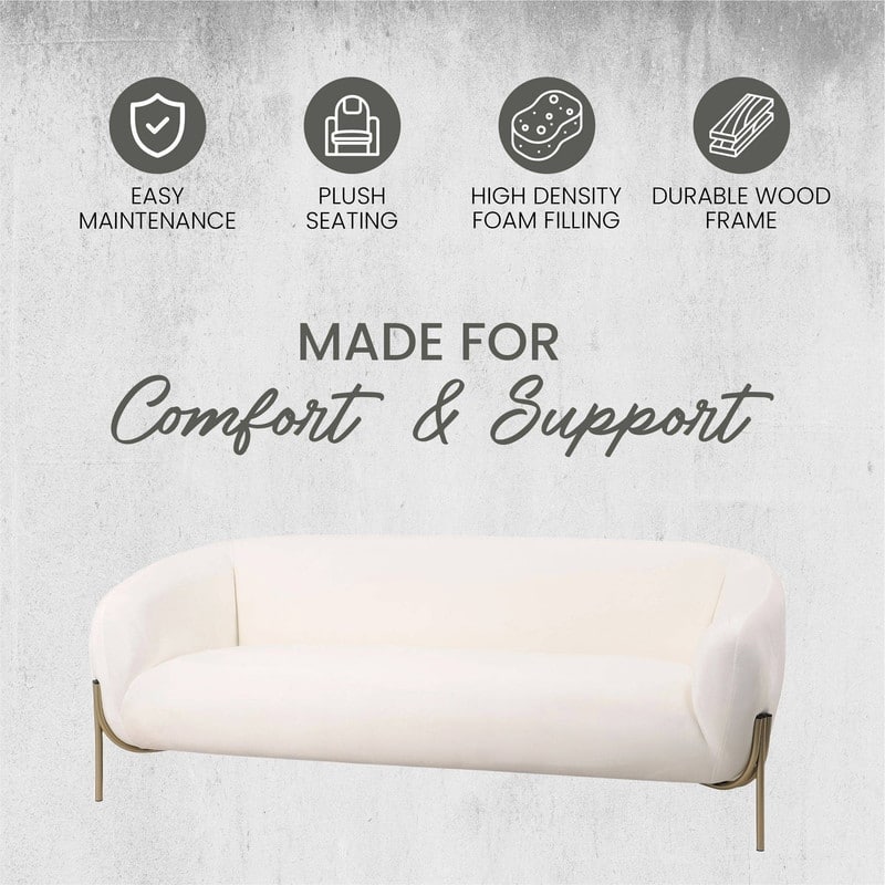 Zuno Modern Velvet Upholstered 3-Seater Sofa with Curved Seamless Design Gold Metal Base Plush Foam Cushions Easy Assembly