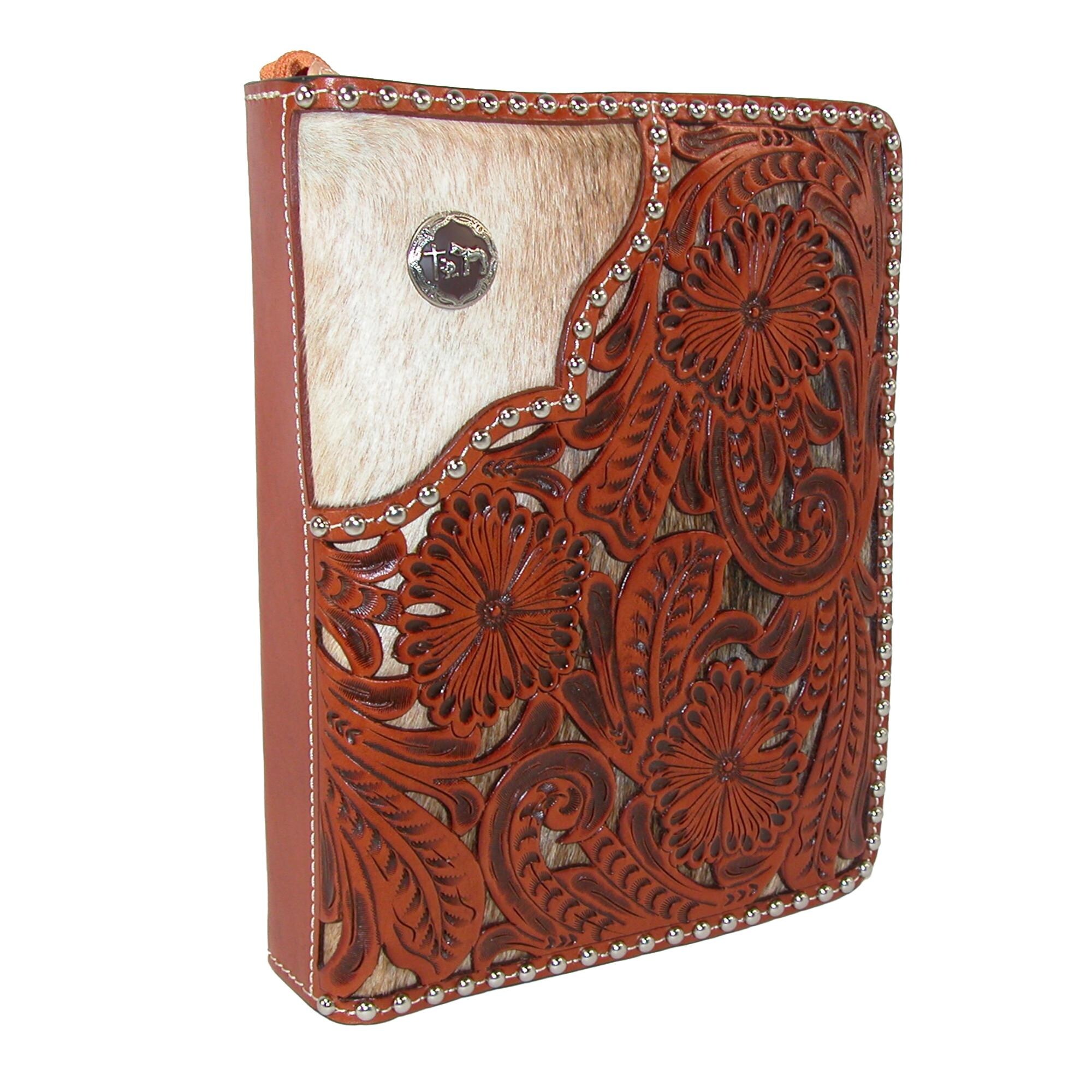 Ctm Leather Bible Cover With Zippered Pockets And Handle
