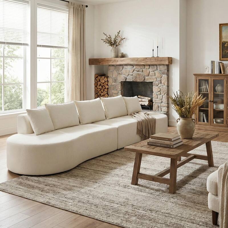Christopher Knight Home - Curved Modular 138.6" Upholstered Sectional Sofa - White