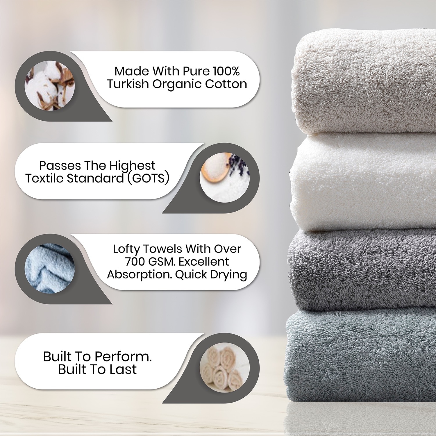 Delilah Home Organic Cotton Towels Set of 3 - White