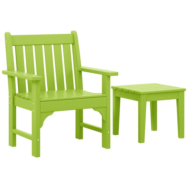 Laguna Outdoor Patio Garden Arm Chair Set with Side Table - Lime