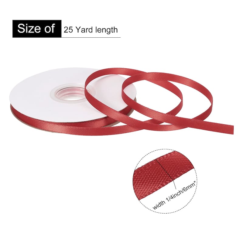 Double Faced Solid Satin Ribbon Polyester Fabric Roll for Gift Party - Burgundy Red - 1/4" x 25 Yard