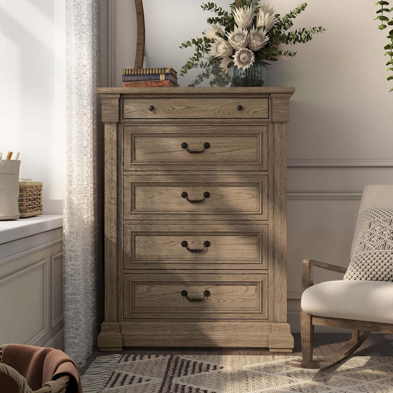 Furniture of America Wacine Weathered Grey Solid Wood 5-Drawer Chest
