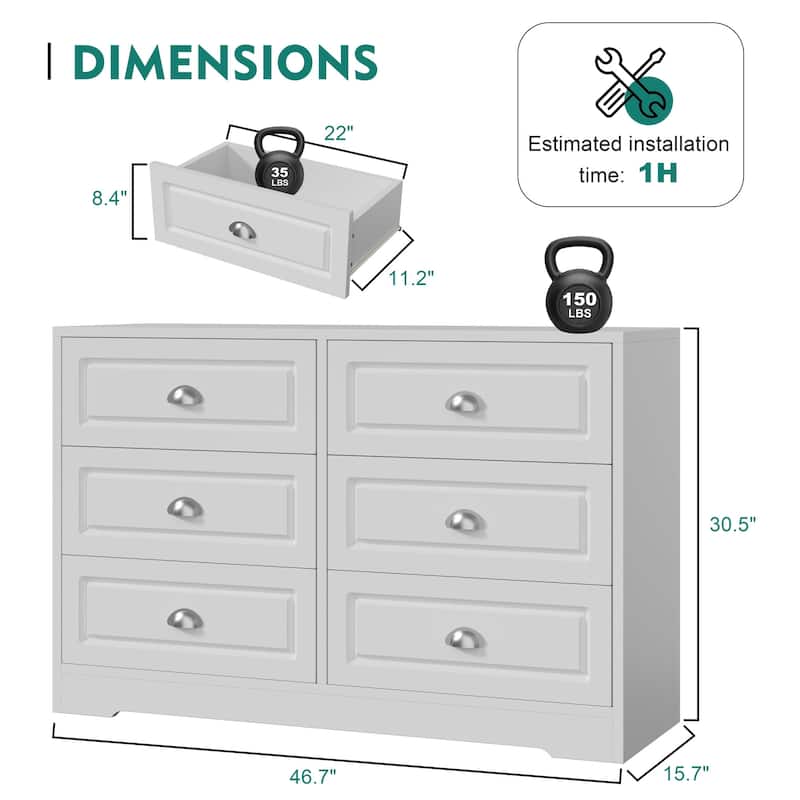 6-Drawer Storage Dresser – Versatile Media Console & Entryway Organizer, Holds TVs Up to 45"