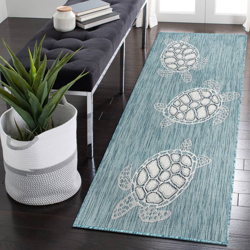 Liora Manne Carmel Collection Sea Turtles Indoor/ Outdoor Area Rug - 1'11" x 4'11" - Aqua