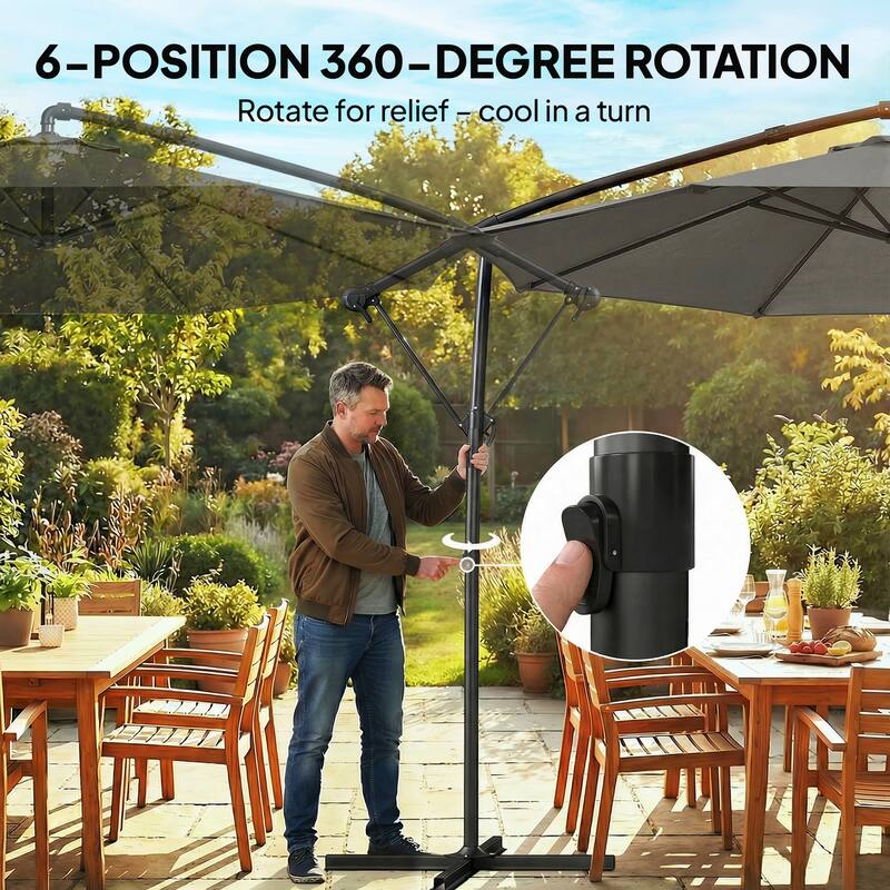 Outsunny 10 ft Offset Patio Umbrella with Cover, Round Hanging Cantilever Umbrella with 6-Position 360° Rotation, Sky Blue